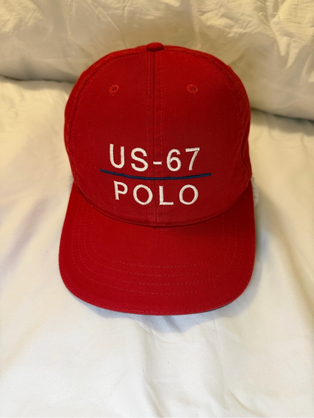 Made in USA Vintage Polo Ralph Lauren Hat Red US-67 Strapback Cap Rare VTG OSFA